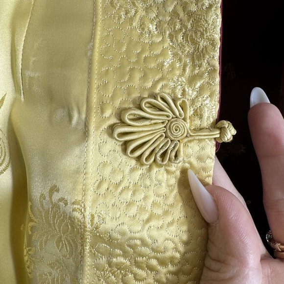 VTG Reversible Asian‎ Silk Jacket Pink/Yellow Frog Buttons BPC Hang Zhou Size M - Picture 11 of 15